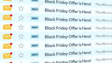 Multiple Promotional Emails with 'Black Friday Offer is Here' Subject Line Representing Seasonal Marketing Campaigns