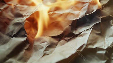 A close-up shot of a piece of paper being consumed by flames