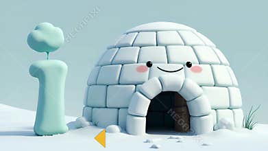 Cute smiling igloo with blushing cheeks snowy landscape conveying cozy joy cute igloo with smiling face and snowy landscape