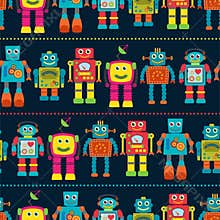 Seamless Tileable Vector Background Pattern with Cute Robots