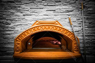 A traditional oven for baking pizza