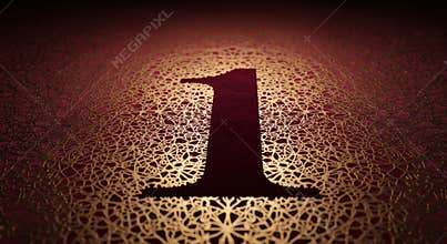 The number one silhouetted against a warm glowing ornate background