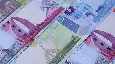 Bahrain paper money, dinar banknotes as currency for exchange or travel. Bahraini money