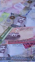 Bahrain paper money, dinar banknotes as currency for exchange or travel. Bahraini money