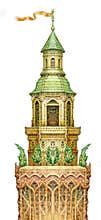 Fairy-tale tower isolated on white. Watercolour graphic artwork