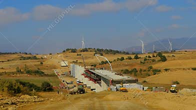 between Tafaya and Pamplona, ??Spain October 17, 2025 Construction of a bridge for the AVE high-speed train