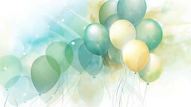 AI-generated abstract, vibrant illustration of airy, semi-transparent party balloons