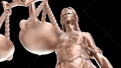 Low Angle Slow Crane Movement Upward Lady Justice Statue with Alpha Channel - Transparent Background
