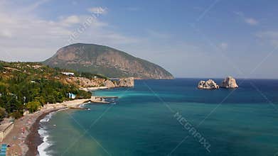 Beautiful Crimean landscape with a mountain of Ayu-Dag and rocks Adalars time lapse