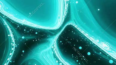 Abstract teal background with glowing lines and particles creates a modern tech aesthetic