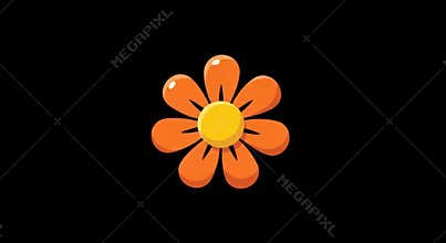 Cartoon Orange Flower on Black Background