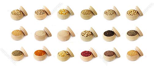 Various spices, grains, beans and herbs