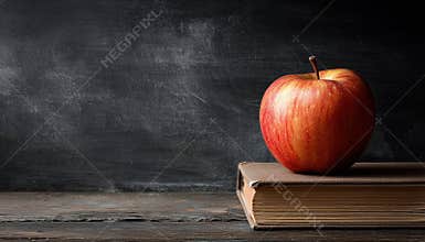 Apple Resting On Top Of A Stack Of Books