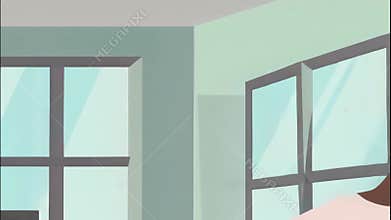 Person using smartphone indoors in minimalist home interior illustration animation
