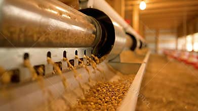 Automated Poultry Feed Distribution System in a Farm Structure with Natural Lighting and Metallic Infrastructure Feeding Process