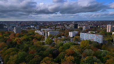 Berlin Tiergarten park in vibrant fall colors Nice aerial view flight drone