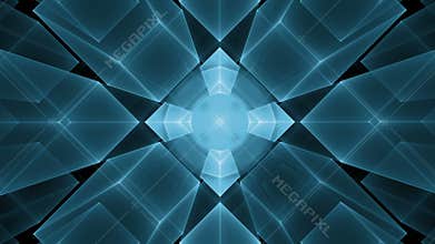 Dynamic blue cubes in perspective on black background