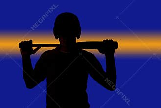 Power stripe through silhouette of baseball player holding bat