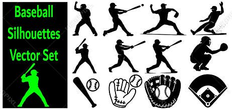 Baseball Silhouettes Vector Set – Players in Action, Sports Poses, and Team Training Icons
