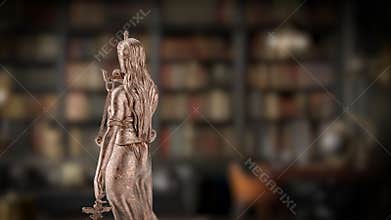 360 degrees rotating seamless looping lady justice statue in a law office setting
