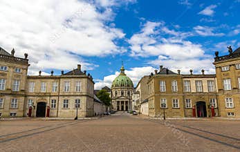 Amalienborg Palace and Marmorkirken in Copenhagen, Denmark