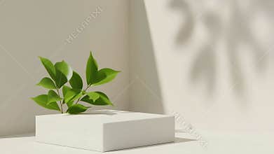 Minimalist Podium Green Leaves Moving Shadow Product Display Background