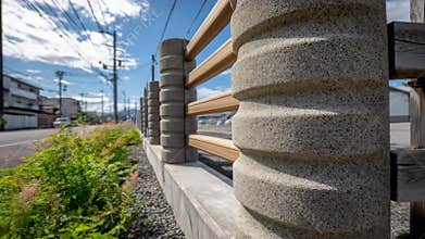 Medium shot of sound barriers installed near residential areas to reduce aircraft noise pollution affecting local