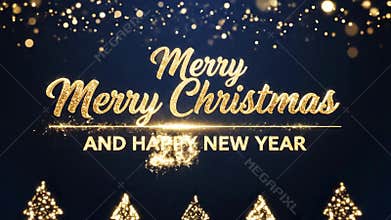 Festive holiday greeting with golden text and sparkles on dark blue background