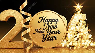 Celebratory new year composition with golden numbers and decorative elements