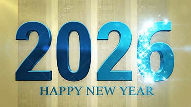2026 new year greeting with blue numbers and gold background