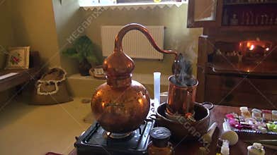 Working historical perfume and cosmetics laboratory in museum