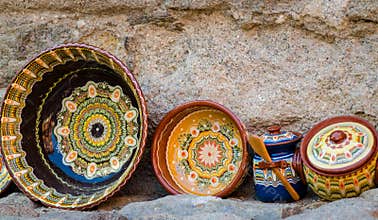 Bulgaria, typical decorated bowls and vases