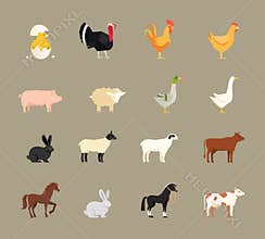 Farm animals set in flat style