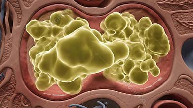 Microscopic View of Malignant Cancer Cells Growing within Alveolar Sacs Illustrating Pulmonary Disease Progression in Detailed 3D