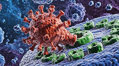 Microscopic View Of Coronavirus Invading Human Cell With Visible Mitochondria And Other Organelles Scientific Medical