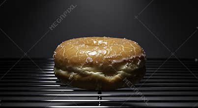 Glazed Sugar Donut on Black Cooling Rack with Dramatic Lighting