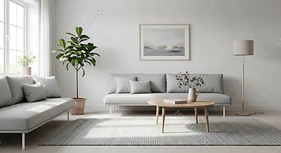 Bright Modern Living Room Interior with Minimalist Furniture and Natural Light