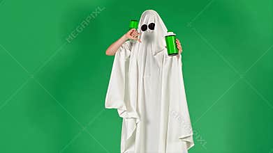 Spooky Ghost Costume with Drinks, Halloween Party