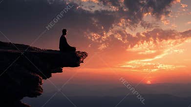 Image of a person sitting on a rock, representing the one who builds their house on a rock, as Jesus speaks about the