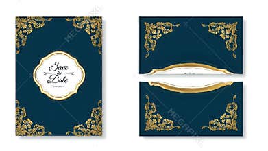 Elegant Teal Card Set with Gold Ornate Corners and Classic White Center Emblem