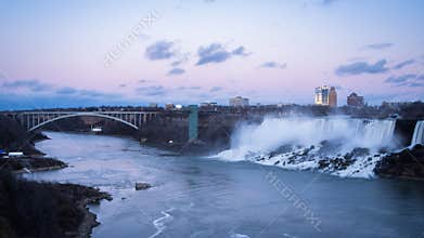 Niagara Falls fireworks at night in winter, Toronto, Ontario, the United States and Canada