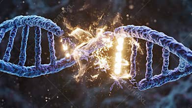 Damaged dna strand breaking apart animation