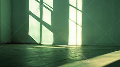 Empty room with window shadows casting on wall