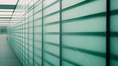 Long modern corridor with frosted glass panels