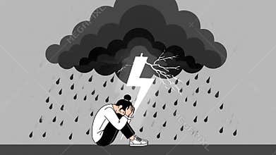 Overwhelmed by the Storm of Sadness, mental health and emotional stress concept
