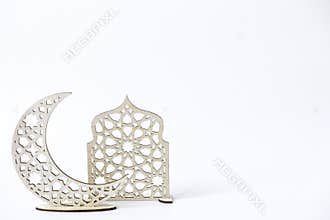 Moslem islamic festive decoration for Ramadhan, Eid al-Adha, or Eid al-Fitr, isolated on white background