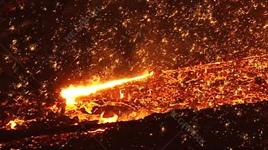 Fiery sparks of molten metal