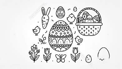 Colorful Easter and bunny illustrations animated for festive greetings and crafts. Delightful handdrawn Easter themed