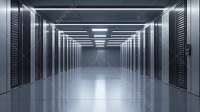 Server racks creating an endless data center hallway