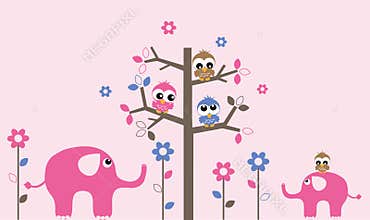 Wall decoration owls elephants